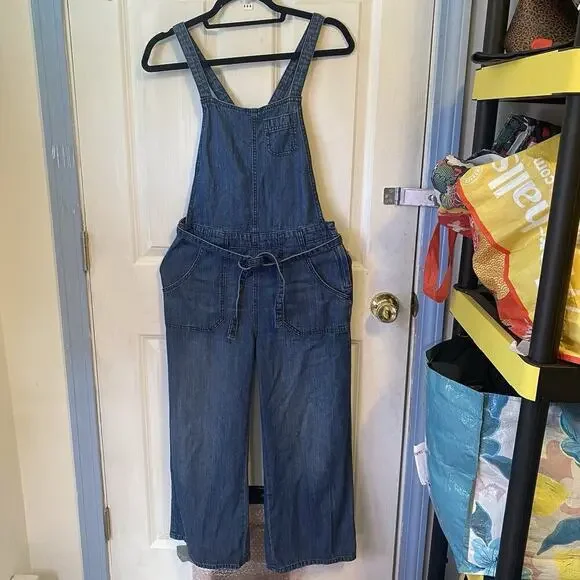 Gap Overalls Women 4/27R Denim Bib Medium Wash Pocket Slouchy Y2K Blue Wide Legs - Picture 4 of 13